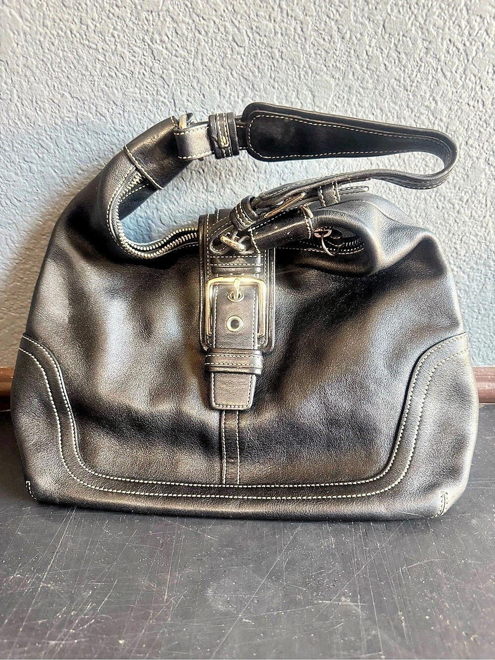 COACH Parker Black Leather Hobo Bag